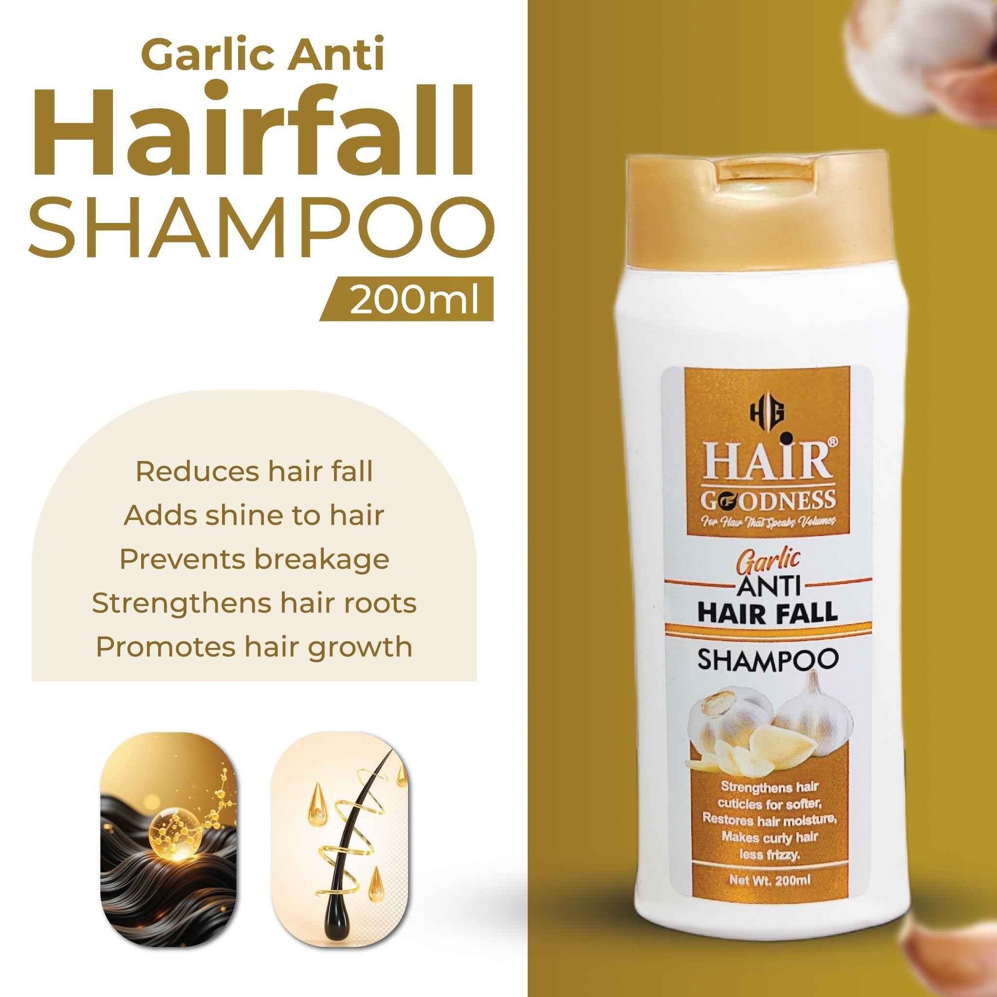 Hair Goodness Garlic Anti Hair Fall Shampoo - Effective Hair Fall Shampoo for Thicker, Healthier Hair